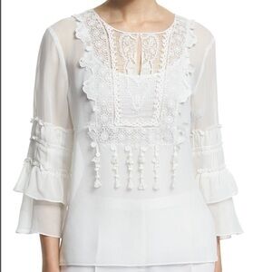 Elie Tahari Una 3/4 Sleeve Macrame Bib Lace Blouse S
